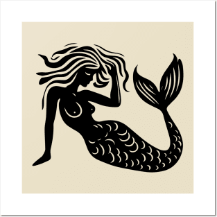 Woodcut Mermaid Posters and Art